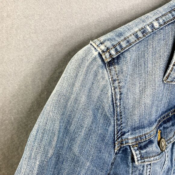 LOGG H&M Blue Faded Vintage Wash Distressed Denim Jacket Women Button Country - Picture 5 of 11